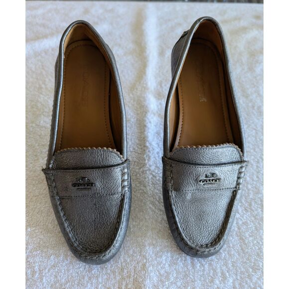 COACH Odette Logo Solid Metallic Gray Leather Driver Loafer Sz 6.5B - Picture 10 of 10